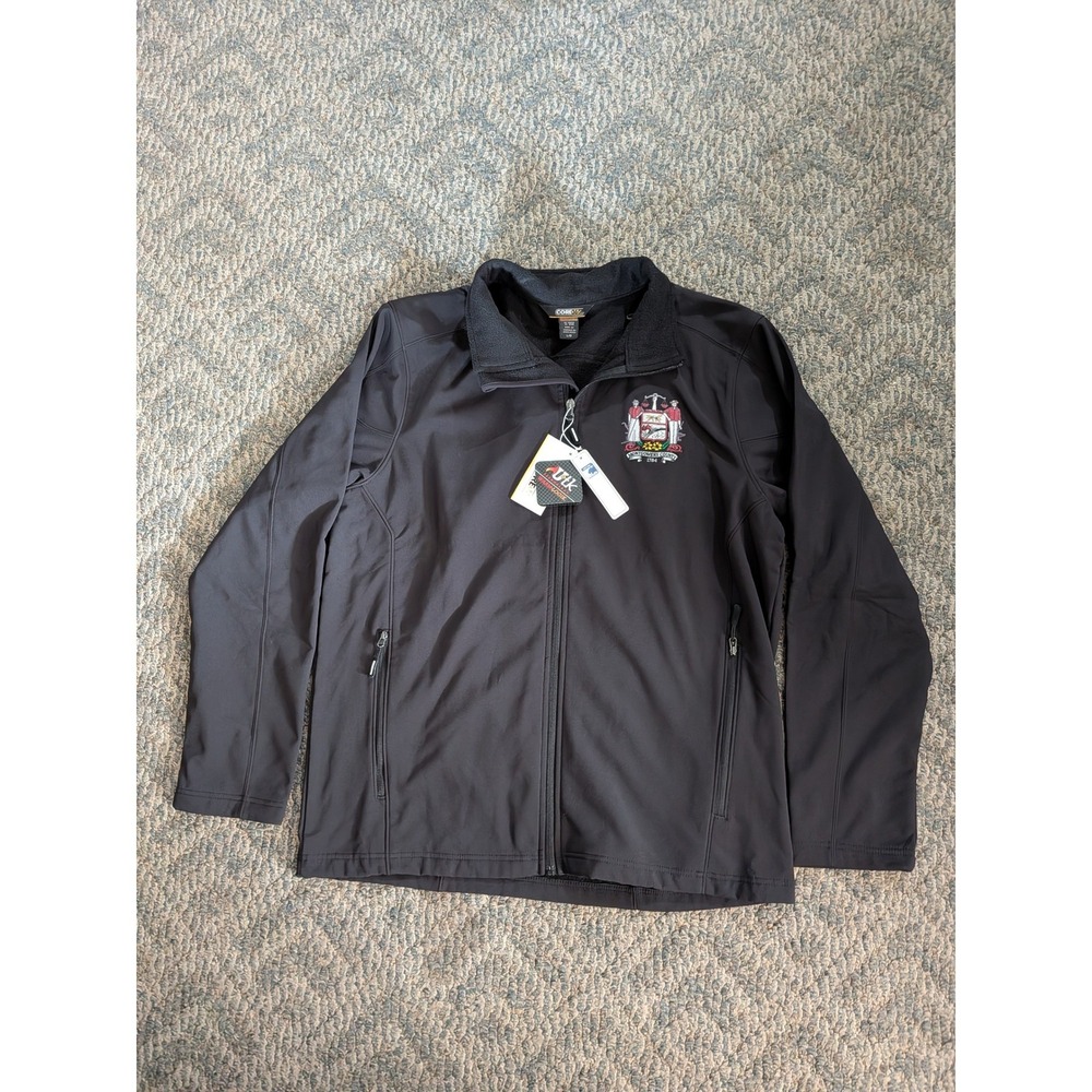 Core365 Mens Softshell Jacket Black Montgomery County Crest Full Zip NWT Large